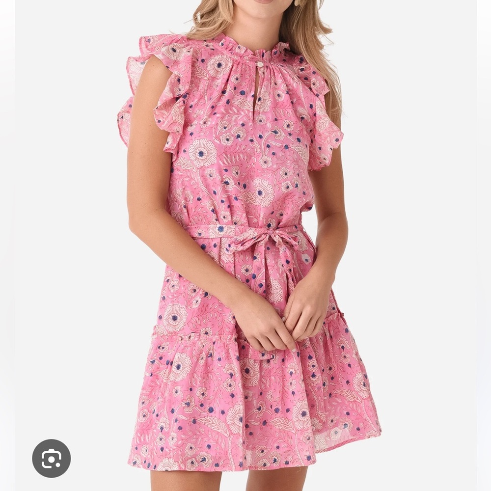 Oliphant Pink Floral Ruffle Mini Dress